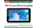 Free Shipping 9&quot; A23 1.5GHz HD Screen 1024*600 Bluetooth 1GB/8GB Dual Core Android 4.2 Tablet PC